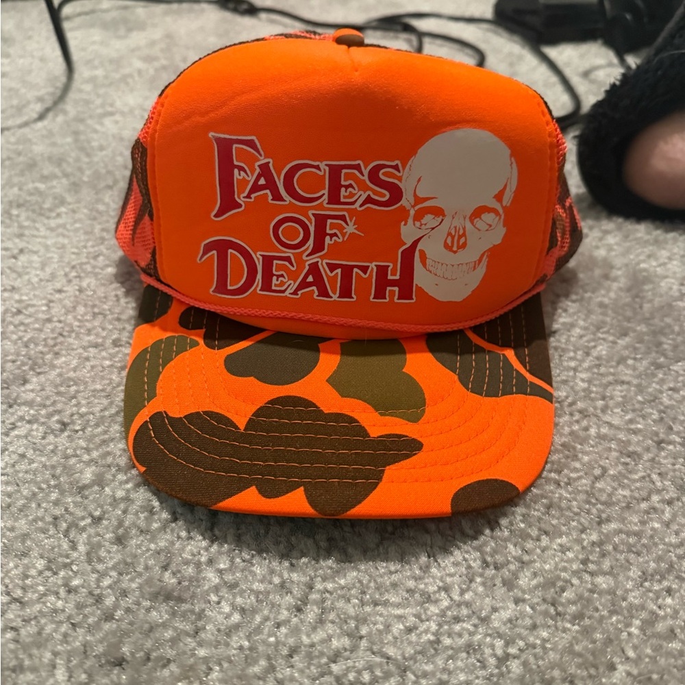 Faces of Death Orange Skull Trucker Hat